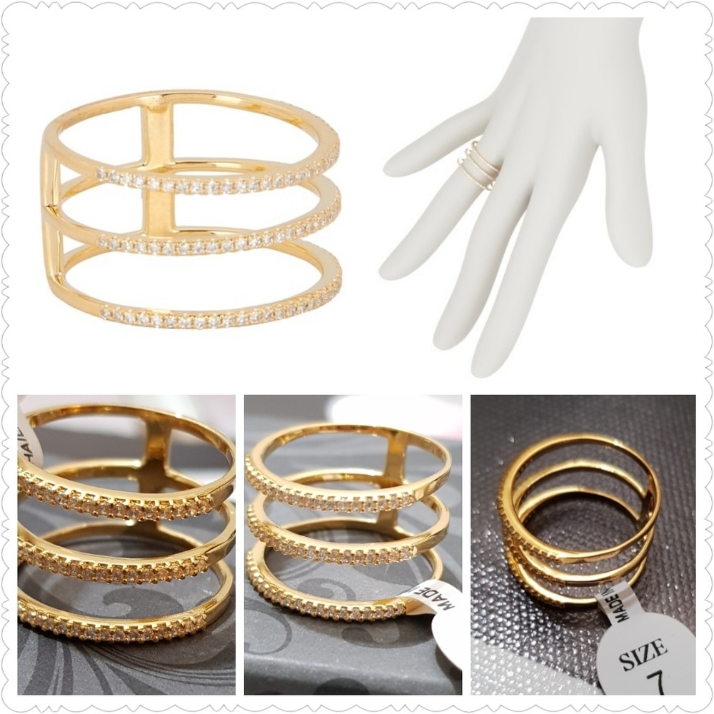 🆕 18K Yellow Gold Triple Open Band Ring (SIZE 6)